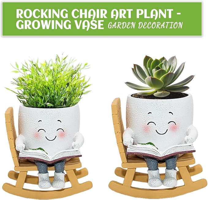 Smily Face Rocking Chair Read Book Planter Pots for Indoor Outdoor