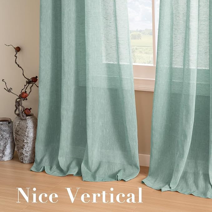 H.VERSAILTEX Linen Curtains Nickel Grommet Natural Linen Semi-Sheer Curtains 2 Panels Privacy Added Premium Soft Rich Material Drapes for Bedroom/Livingroom/Sliding Door - 52x96 - Inch - Sea Mist