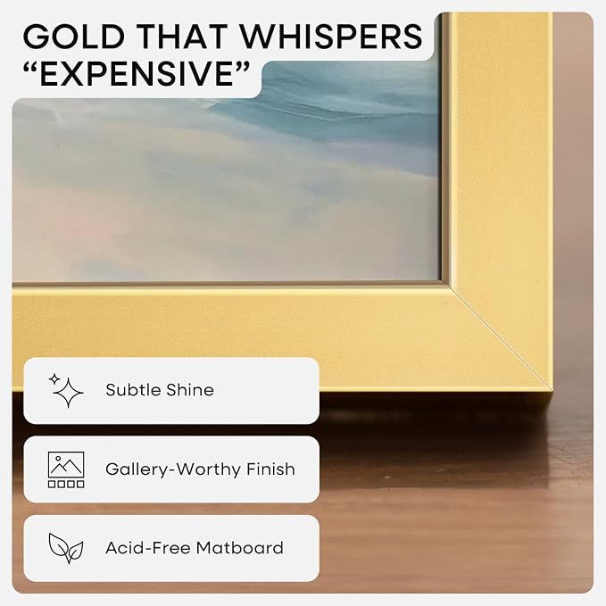 Homeforia 6x6 Gold Picture Frame, High-End Metal, 4x4 Mat, Glass