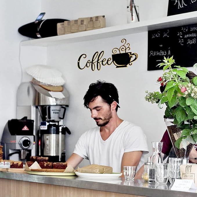 QSHU HUNG Coffee Cup Metal Wall Art Coffee Wall Sculpture Sign Wall Decor for Kitchen Restaurant Shop Decors Accessories
