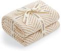 Snuggle Sac Herringbone Throw Blanket for Couch, Reversible Super Soft Warm Blankets Cozy Knit Fuzzy Plush Lightweight Throws for Sofa, Bed, Camping, Beige, 50x60 inches