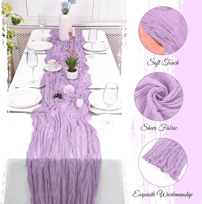 10 Pack Lavender Cheesecloth Table Runner 17x108 Inch Boho Gauze Cheese Cloth Table Runners for Wedding Party Baby Shower Birthday Home Decor