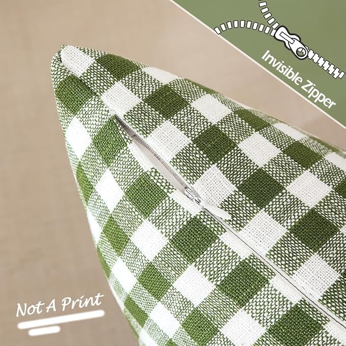 Spring Green Plaid Gingham Euro Pillow Sham Covers 26x26 Set of 2 for Couch | 26 x 26 Spring European Pillow Covers, Extra Large Pillow Cases, Decorative Pillow for Bed, Cojines Decorativos Para Cama