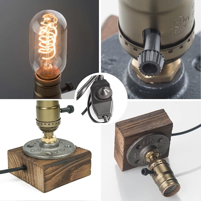 Vintage Table Lamp, Industrial Dimmable Nightlight Steampunk Desk Lamp with E26 Lamp Holder for Bedroom Living Room Home Art Display Cafe Bar Studio Antique Decor(Without Bulb)