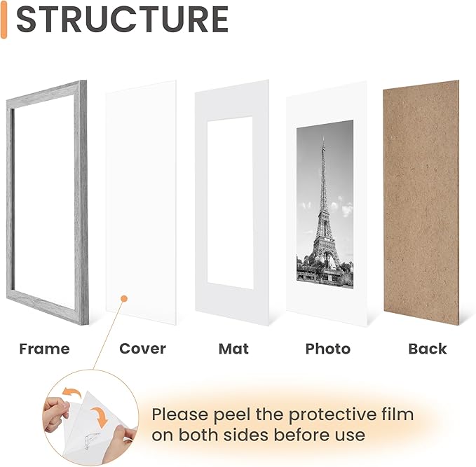 upsimples 11x14 Picture Frame, Gallery Wall Frames Set of 5, Gray | Photo Frame Collage Wall Decor, 11 x 14 Frame, 8x10 Frame with Mat for Family, Baby, Hallway, Diamond, Christmas