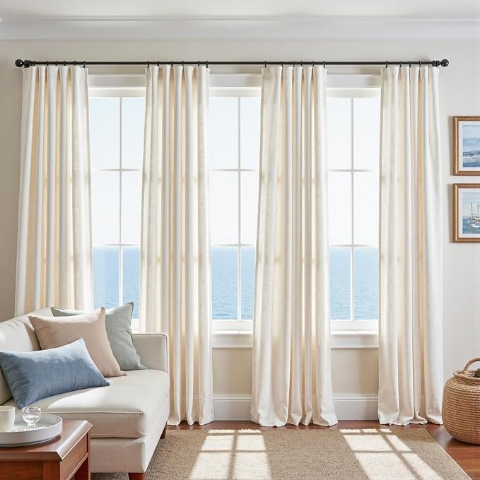 jinchan Linen Curtains Light Filtering Back Tab 50x96 Inch 2 Panels Beige | Semi Sheer Curtains 96 inch length for Bedroom Living Room, Modern Farmhouse Drapes with Rod Pocket, Natural Boho Curtains
