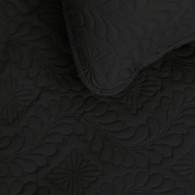 Easy-Going Reversible Quilt Set Full/Queen, Bedspread with 2 Shams | Olive leaf-Black/Beige, Lightweight Bed Comforter, 1 Quilt + 2 Pillow Shams, All-Season Coverlets for Bedroom
