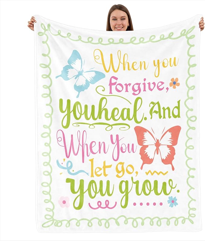 TURMTF Inspirational Butterfly Blanket When You Forgive You Heal, When You Let Go You Grow, Soft Cozy Fleece Throw for Women, Religious Motivational Gift for Mom Wife Grandma Friend, Home Decor
