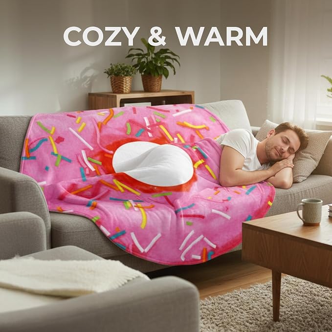 Zulay Kitchen Donut Blanket – 80 Inch Round Pink Glazed Throw – Soft 285 GSM Flannel Blanket for Adults & Kids – Funny, Cozy, Novelty Gift for Home, Travel & More
