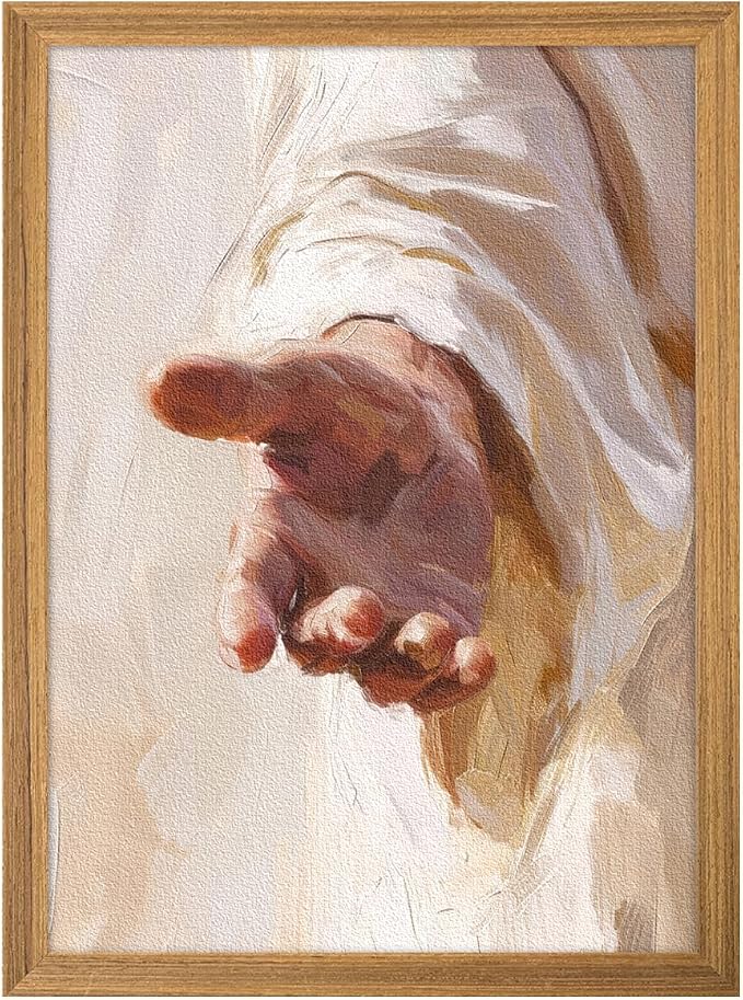 Framed 3D Textured Jesus Wall Art, Christian The Hand of God Wall Decor Paintings, Religion Bible Pictures Posters Prints for Church Prayer Room Living Room Home Decor 12x16 Inch