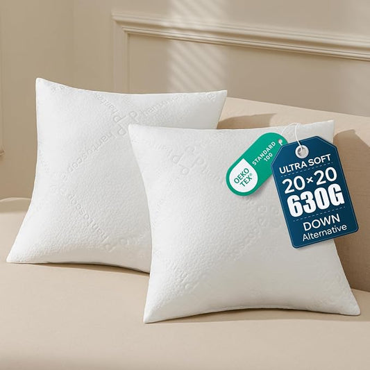 Phantoscope 20x20 Throw Pillow Inserts, Ultra-Soft Air Layer Pillow 2 Pack | Premium Down Alternative Throw Pillows for Couch, Bedroom, Soft Choppable Decorative Pillows, Square Cushion Sham Stuffer