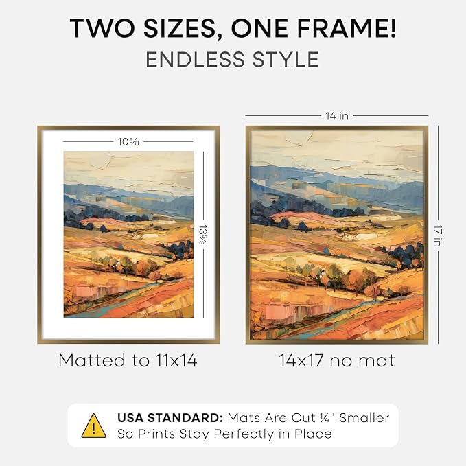 Homeforia 14x17 Bronze Picture Frame, High-End Metal, 11x14 Mat, Glass