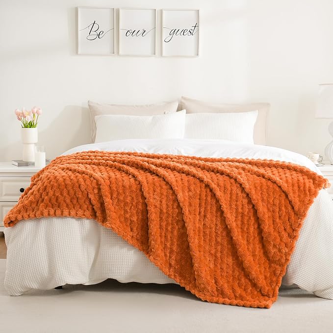 Excervent Big 3D Clouds Stylish Blanket for Bed, 50x70 Inches, Burnt Orange | Decorative Fuzzy Flannel Fleece Throw Blanket for Sofa Bed Couch, Super Soft Cozy, Suitable for All Seasons