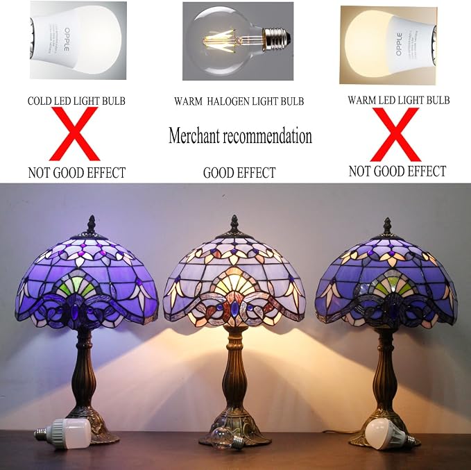 WERFACTORY Tiffany Lamp Stained Glass Table Lamp 18Inch Blue Purple Baroque