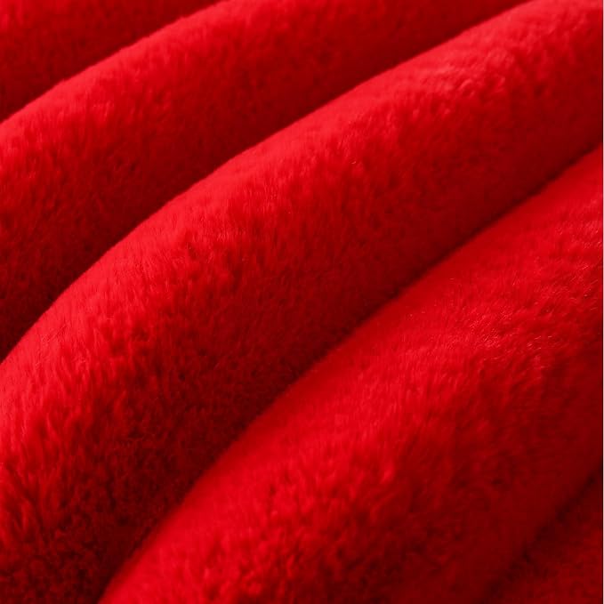 HAUSSY Pack of 2 Pillow Covers 24x24 Inch, Faux Fur Decorative Couch Throw Pillows Soft Striped Plush Cushion Covers Home Decor Cute Furry Pillowcase for Living Room Sofa Bed, Red (Covers Only)
