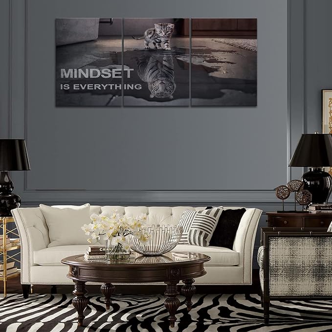 Mindset is Everything Motivational Wall Art, KAWAHONE Inspirational Entrepreneur Quotes Posters Framed, Canvas Artwork Painting Picture for Home Decoration Living Room Office Bedroom, 12"x16"x3 PCS
