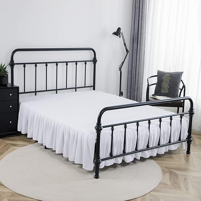 Bed Skirt Queen Size Ruffled Bed Skirt with Split Corners | 18 Inch Drop Dust Ruffle Bed Skirt with Platform, White
