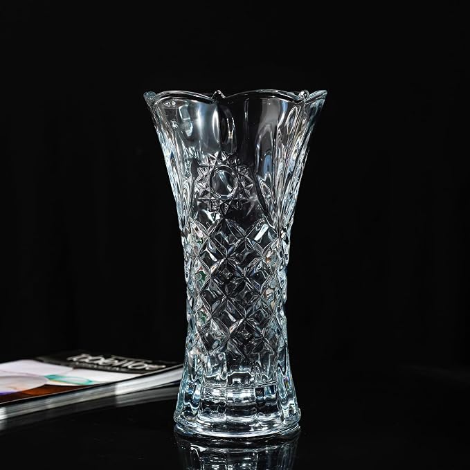 11.2'' Tall Vase for Flowers Thickened Crystal Vase Clear Glass Vases | 1 Piece Crystal Flower Vase for Bouquet Decorative Vase for Living Room Dining Table Centerpiece Home Decor Housewarming Gift