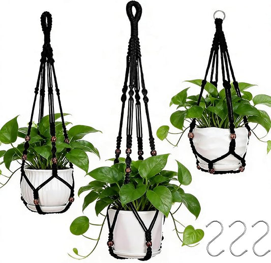 YIBOT Black Macrame Plant Hanger Indoor Hanging Planter Basket
