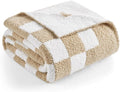 Snuggle Sac Checkered Throw Blanket for Couch, Super Soft, Cozy Warm Knit Blankets, Reversible Fluffy Checker Throws for Sofa, Bed, Checkered Beige, 50x60 Inches