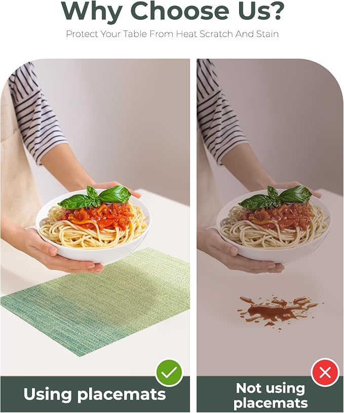 Leetaltree Gradient Green Woven Placemats Set of 24 - Heat Resistant Non-Slip Place mats for Dining Table, Washable Durable PVC Vinyl Woven Table Mats(Gradient Green, 24)