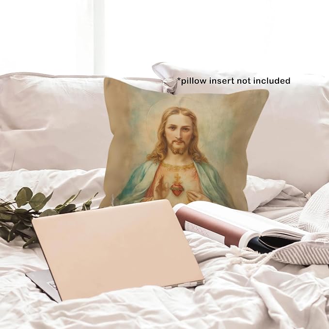 Christian Sacred Heart of Jesus Throw Pillow Covers Gifts 18x18, Vintage Religious Decor Pillow Cases for Bedroom Living Room, Jesus Decorative Square Pillowcases for Couch Bed Sofa