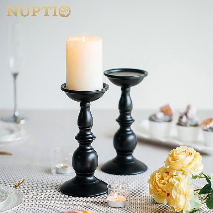 2 Pcs Black Pillar Candle Holders, Most Ideal for 3" Pillar Candles, Gifts for Wedding, Party, Home, Spa, Reiki, Votive Candle (2 x L)
