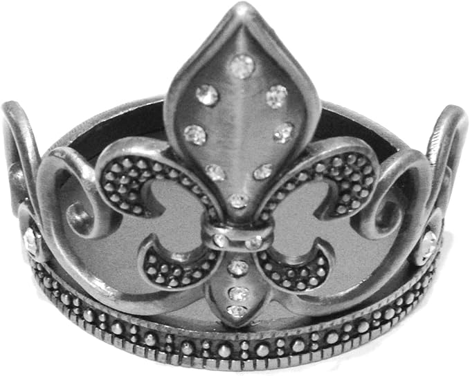 Candle Holder/Wine Coaster - Fleur de Lis Design -Pewter w/Crystals