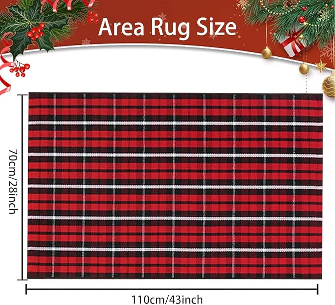 USTIDE Red Black White Plaid Rug 28" x 43" Cotton Front Door Porch Entryway Christmas New Year Holiday Outdoor Decor Mat