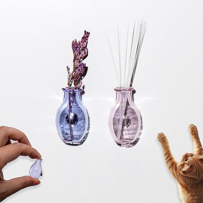Nuvretk 2PCS Mini Vase Magnets, Cat Whisker Holder Glass Fridge Vase | Mini Glass Vase Magnet; Cat Whisker Keepsake Holder; Tiny Flower Display for Fridge Décor; Secure Magnetic Back