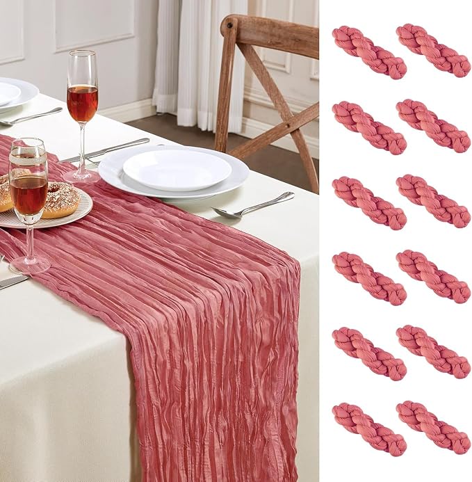 12 Pack Rose Cheesecloth Table Runner 35×120Inch Fall Boho Gauze Home Decor | Rustic cheese cloths Sheer Gauze for Wedding Bridal Baby Shower Birthday Party Table Decor Halloween Thanksgiving Christmas