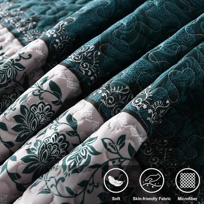 Travan 3-Piece King Quilt Set Quilted Bedspread Oversized Microfiber Soft Lightweight Bedding Set with Shams for All Season, Blue Ocean, King Size