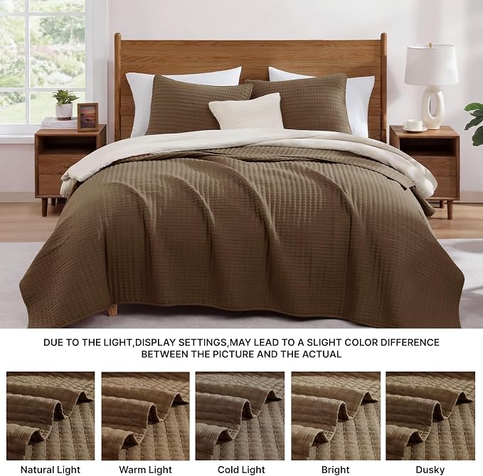 King Size Quilt-Lightweight Coffee Bedspreads King Quilt Bedding Set | Soft Coverlet with 2 Pillow Shams for All Seasons, Suitable for Bed, Couch, 3 Pieces, 106"x94"