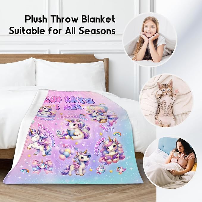 Unicorn Fleece Blanket for Girls & Women, Soft Plush Kids & Adults Blanket, Inspirational Gift for Her & Daughter, 60"x80"