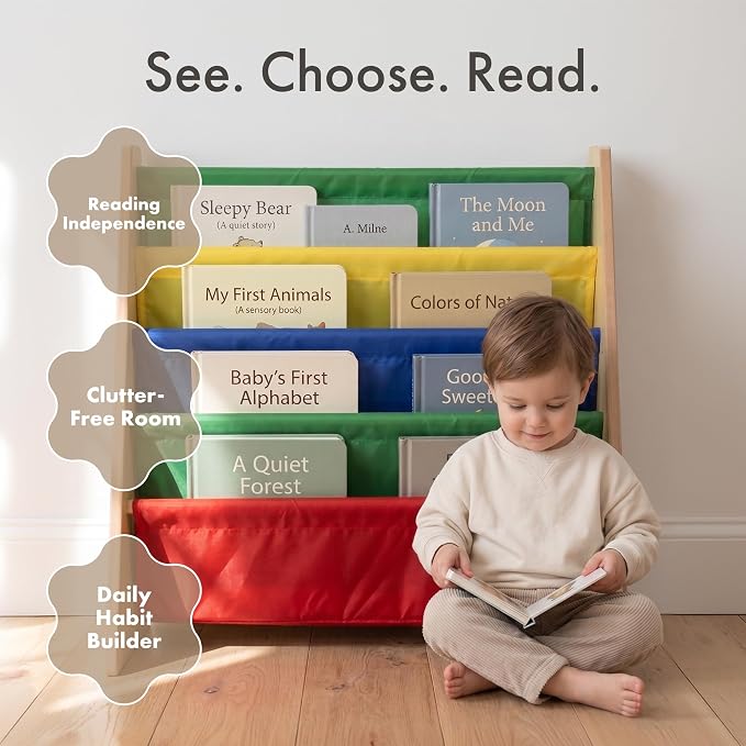 Humble Crew Kids Bookshelf, Montessori Front Facing Toddler Bookcase 4 Tier