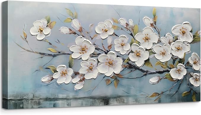 Anolyfi Cherry Blossom Flowers Textured Wall Art for Living Room 48"x24" | HD Print and Hand-painted Textured, Easy to Hang,Durable Colorfast, Floral Wall Art for Dining Room Hallway Office Home Decor