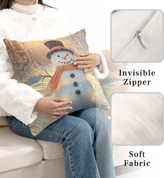 Winter Pillow Covers Snowman in The Sunshine Throw Pillow Covers 22x22 Snowflakes Pillow Case Double Sided Printing Cushion Case for Home Decor Couch Sofa Set of 2