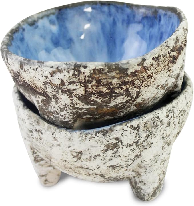 roro Artisan Crafted Blue-Gray Ceramic Dip | Sauce Molcajete Bowls, 3-Legged Stoneware 4-Inch Diameter, Set of 2
