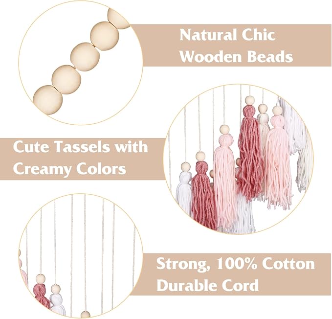 Luxbrand Large Macrame Wall Haning Boho Home Decor, Blush Pink Tassel Wall Decor Bohemian, Bedroom Living Room Girls Room Nursery Dorm Room Decoration Christmas Gift