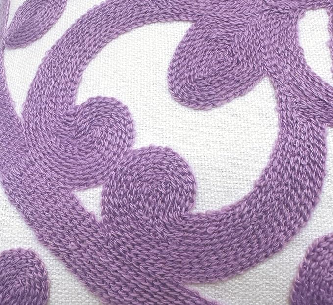 Alysheer Embroidered Decorative Throw Pillow Cover 18"x 18", Boho Mandala Modern Thick Embroidery Pattern Durable Cotton Canvas Soft Cushion Case for Sofa Couch Bed Living Room (Lilac Lavender)