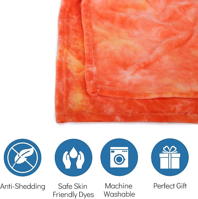 Ailemei Direct Rainbow Blanket, Pastel Tie Dye Design, Orange,60"x90" | Soft Cute Funny Decorative Flannel Throw Blankets, Fuzzy Fleece Bed Blankets for Teen Girl Adults Kid's Gift