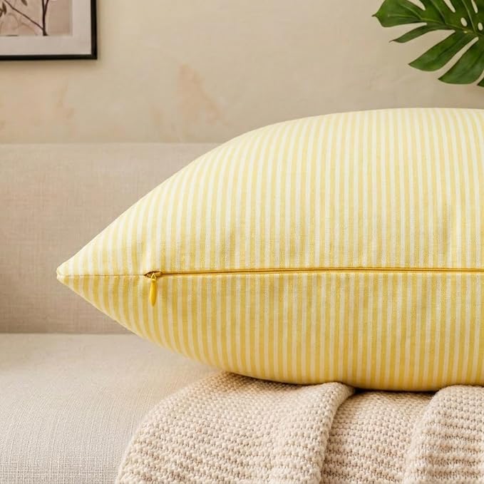 Light Yellow Buffalo Check Summer Plaid Throw Pillow Covers 18x18 Set of 4 | Summer Decorative Pillow Covers 18 x 18 Set of 4, Yellow Room Decor Pillows for Couch Bed,Striped Gingham Buffalo Check Plaid