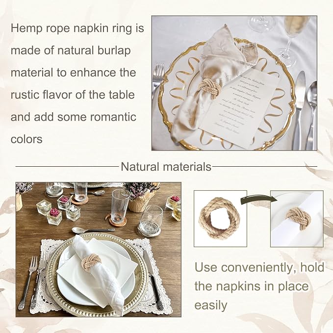 Napkin Rings Set of 12 Woven Natural Burlap Napkin Rings Rustic Napkin Ring Holder for Dining Table Decor Wedding Banquet Christmas Thanksgiving Easter Table Decorations