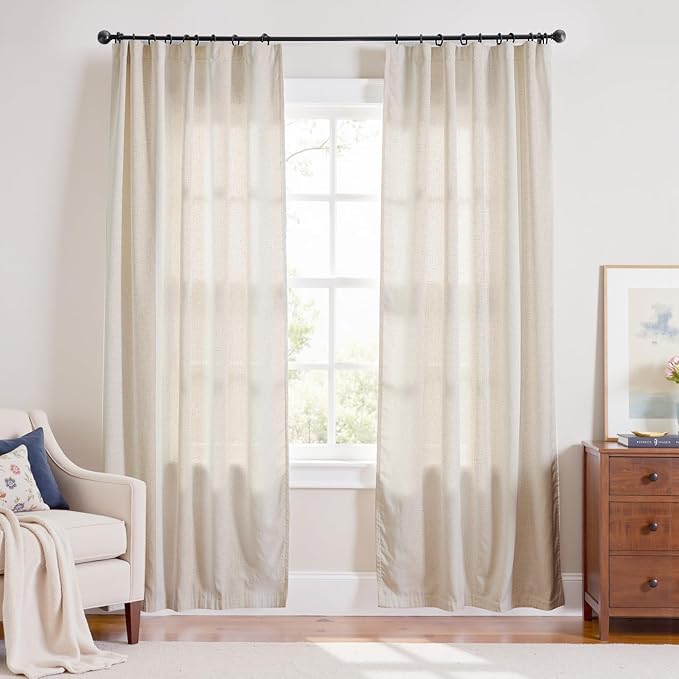 jinchan Linen Curtains Light Filtering Back Tab 60x84 Inch 2 Panels Beige | Semi Sheer Curtains 84 inch length for Bedroom Living Room, Modern Farmhouse Drapes with Rod Pocket, Natural Boho Curtains