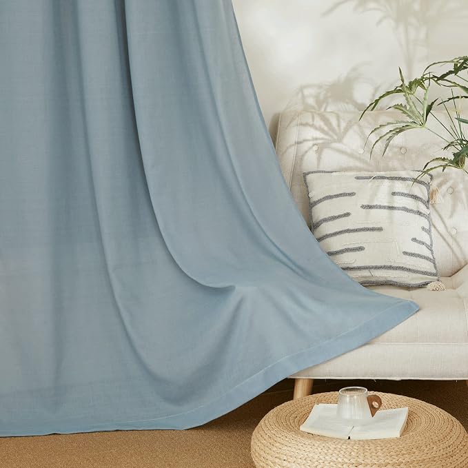 NICETOWN Thick Linen Stone Blue Curtains for Living Room, Rod Pocket & Back Tab Flax Linen Burlap Vertical Drapes Privacy Assured with Light Filtering for Bedroom, W55 x L84, 2 Pieces