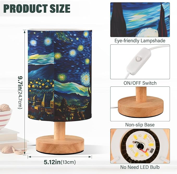 ALAZA Starry Night Mountain Art Decor Bedside Table Lamp with USB Port for Bedroom Nightstand Office Desk LED Bulb Included
