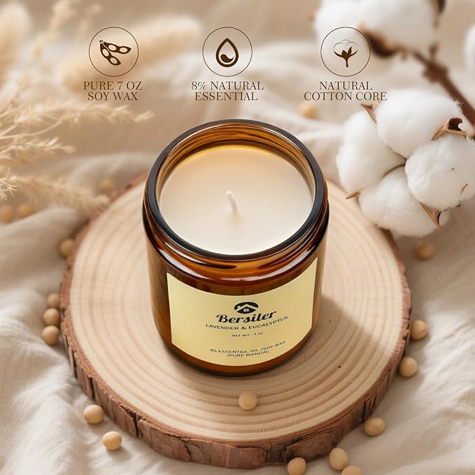 Scented Candles, Lavender Eucalyptus Candles, Soy Wax Candle, Stress Relief and Relax Aromatherapy Candles for Home Bathroom Gift for Women Birthday Christmas, 7OZ