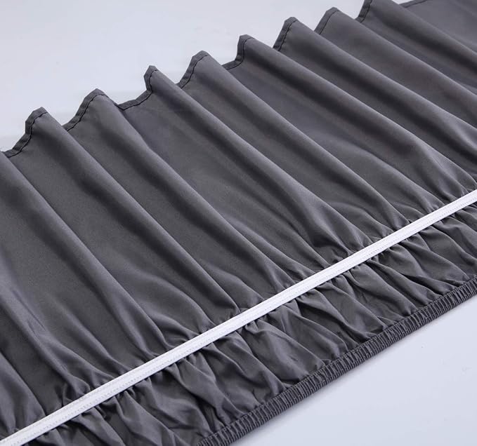 MEILA Wrap Around Bed Skirt for Twin & Full Beds 14" Drop, Dark Grey | Three-Side Adjustable Elastic Dust Ruffle, Ruffled Polyester Fabric, Easy to Install, Fade Resistant & Machine Washable
