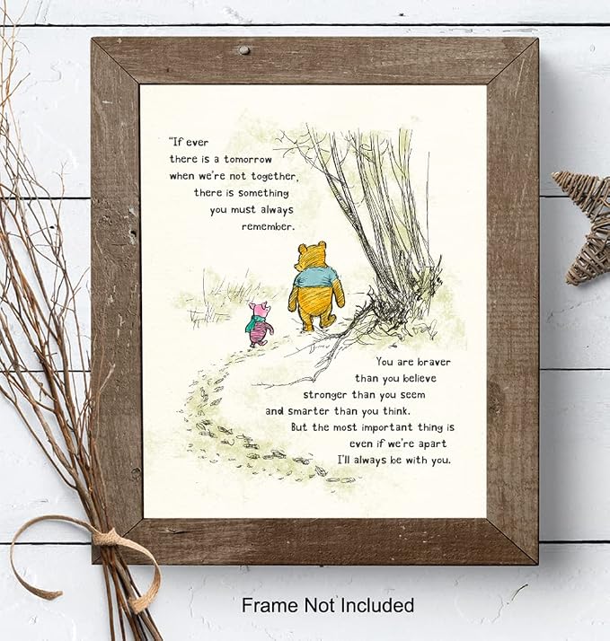 Winnie Pooh Wall Art - Kids Wall Art - Boys Room, Baby Nursery Decor - Girls Bedroom Print - Wall Decor for Toddlers - Always Remember You Are Braver Than You Believe - A. A. Milne Poster 11x14 Gift
