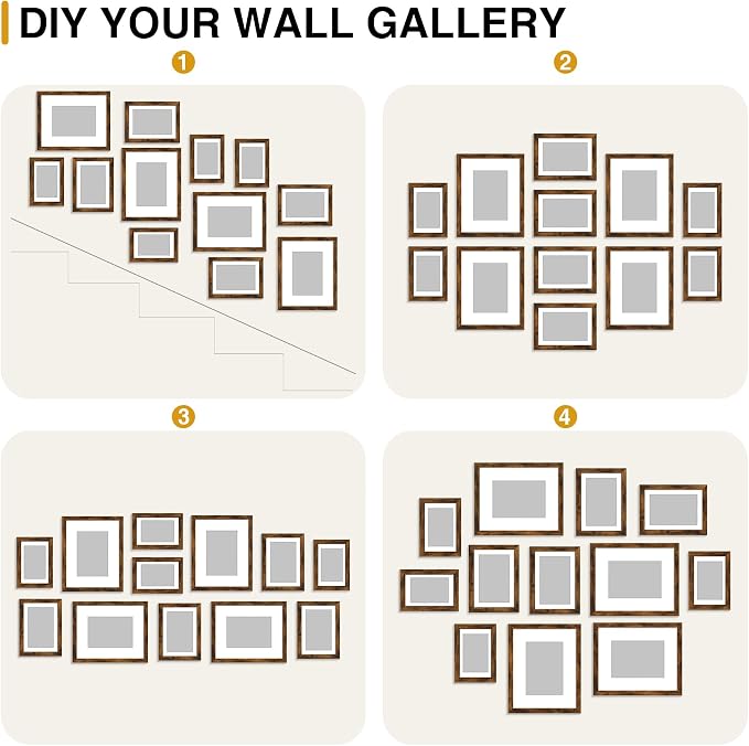 decorUhome 12 Pack Assorted Picture Frame Set for Wall & Tabletop, P0712DBN | Distressed Brown, Multi Size Picture Frame Includes Four 8x10 / Four 5x7 / Four 4x6 for Family Gallery Wall